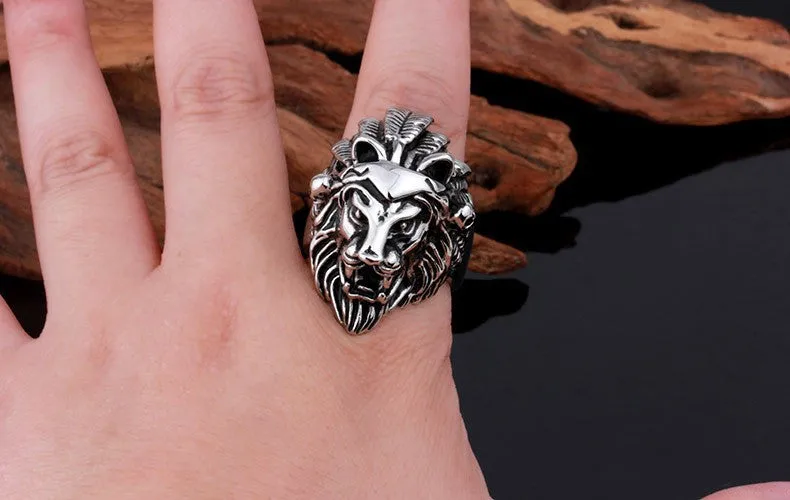 Titanium Steel Lion Head Rings For Men Allergy Free Punk Rock Jewelry Non-Mainstream Cool Mens Rings Party Accessory Friendship
