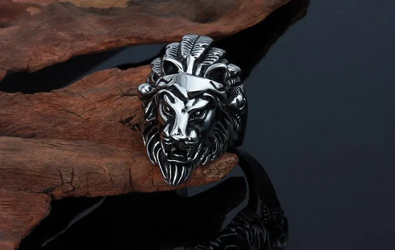 Titanium Steel Lion Head Rings For Men Allergy Free Punk Rock Jewelry Non-Mainstream Cool Mens Rings Party Accessory Friendship