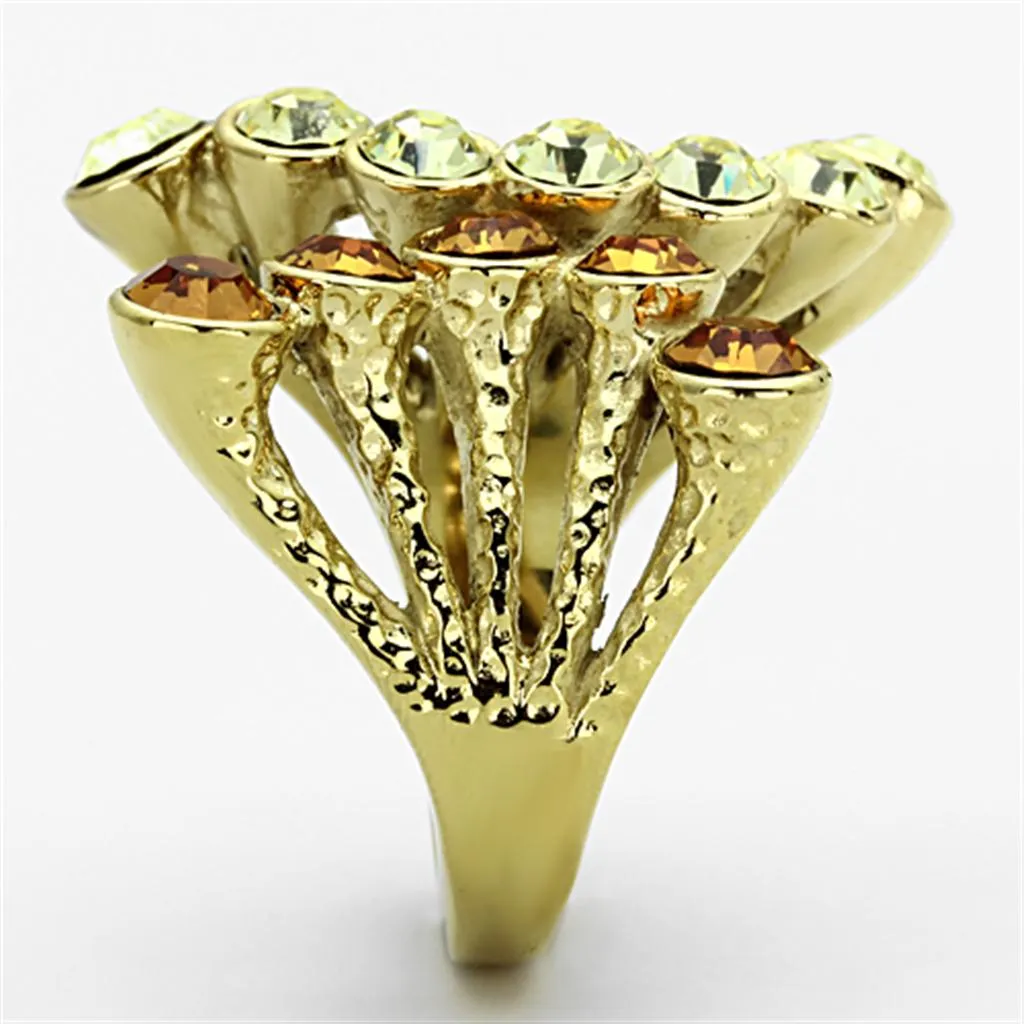 TK1291 IP Gold(Ion Plating) Stainless Steel Ring with Top Grade Crystal in Multi Color