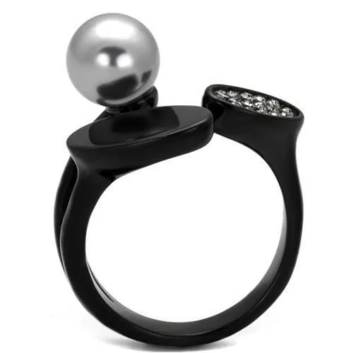 TK2493 IP Black(Ion Plating) Stainless Steel Ring with Synthetic in Gray