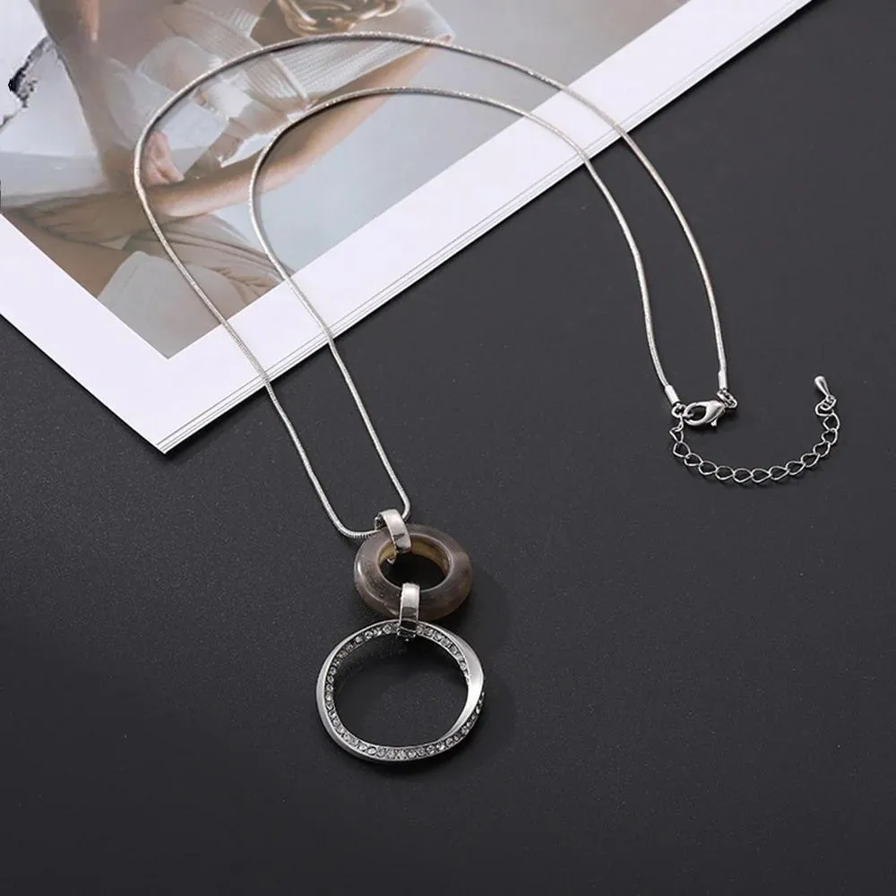 Trendy Alloy Natural Stone Necklace for Women Vintage Long Chains Suspension Pendant