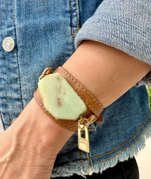 Triple Wrap Camel Leather Bracelet with Amazonite Stone
