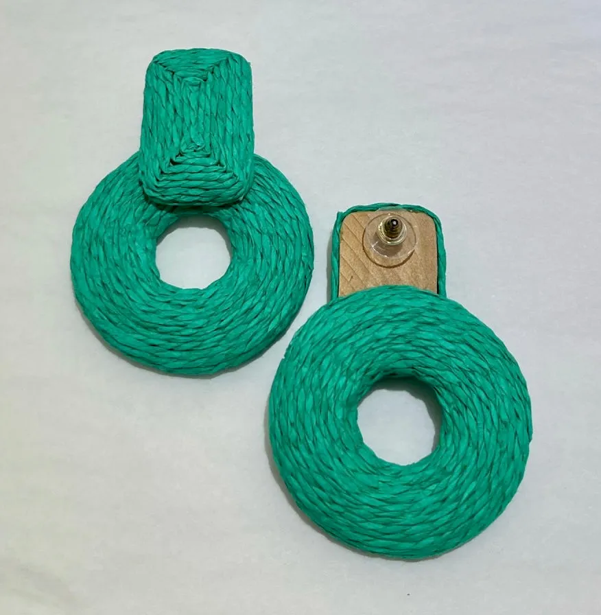 Tropical Composure Raffia Turquoise Statement Earrings