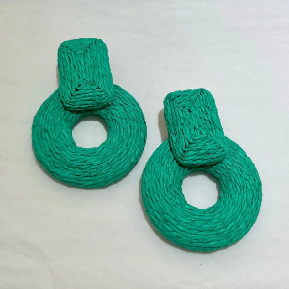 Tropical Composure Raffia Turquoise Statement Earrings