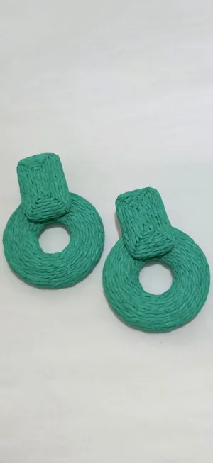 Tropical Composure Raffia Turquoise Statement Earrings
