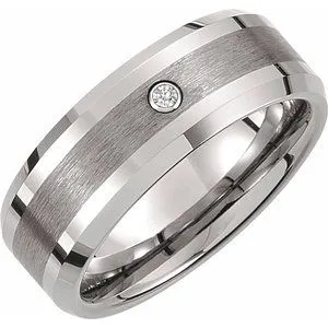 Tungsten .05 CT Diamond 8 mm Band Size 13