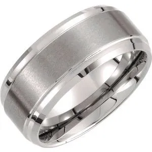 Tungsten 10 mm Ridged Band with Satin Center Size 11.5