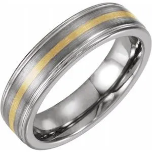 Tungsten 6 mm Ridged Band with 14K Yellow Inlay Size 7