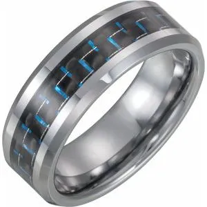 Tungsten 8 mm Band with Black Carbon Fiber Inlay Size 13.5