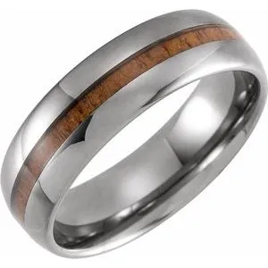 Tungsten 8 mm Domed Band with Acacia Wood Inlay Size 11