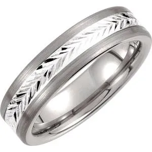 Tungsten & Sterling Silver 6.3 mm Swiss-Cut Band Size 9.5