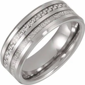 Tungsten Band with Imitation Meteorite & Carbon Fiber Inlay Size 11