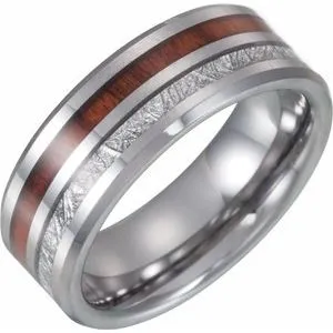 Tungsten Band with Imitation Meteorite & Wood Inlay Size 9