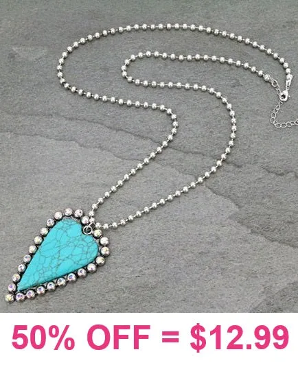 Turquoise Heart Pendant on Silver Ball Chain Necklace
