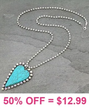 Turquoise Heart Pendant on Silver Ball Chain Necklace