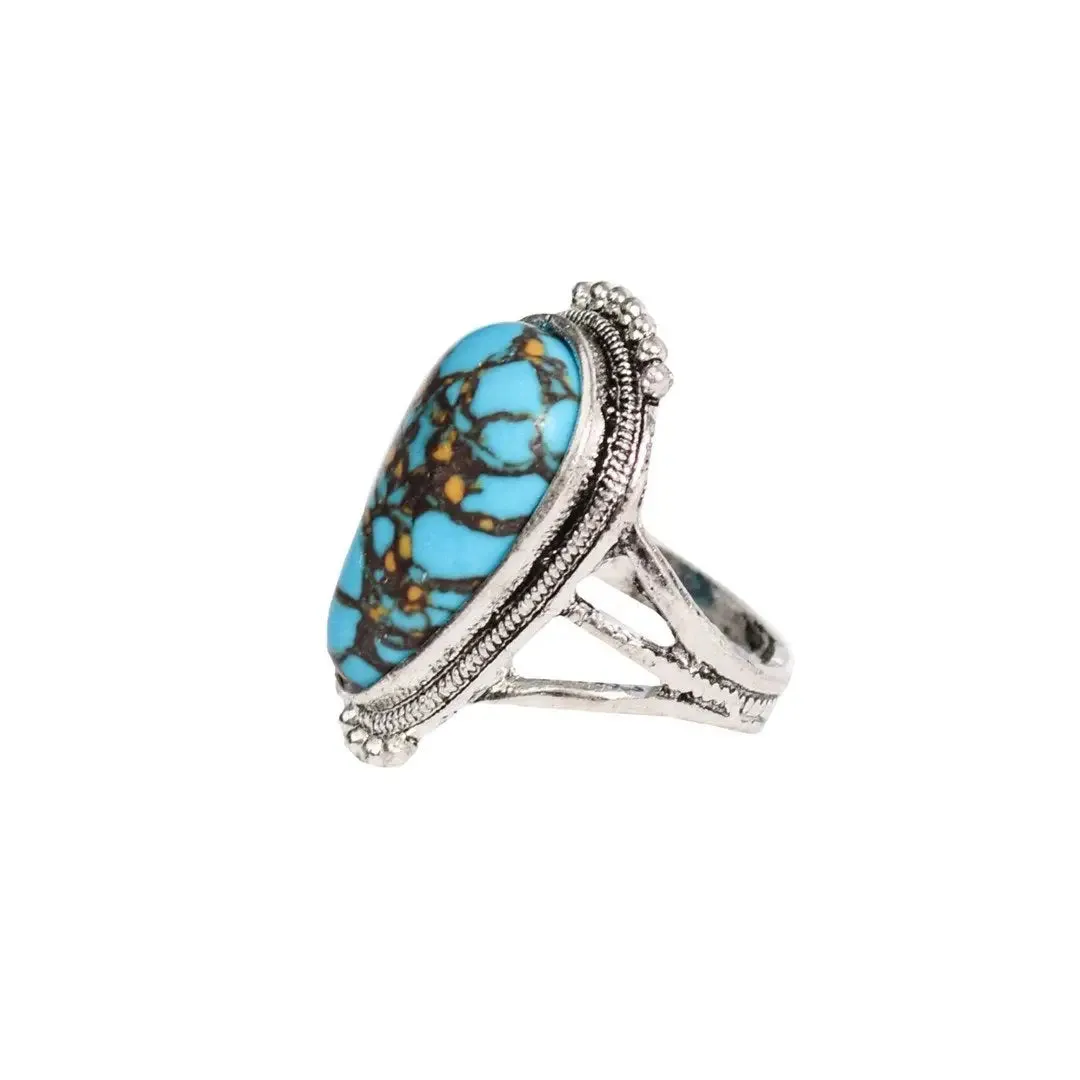 TURQUOISE RAINDROP ADJUSTABLE RING