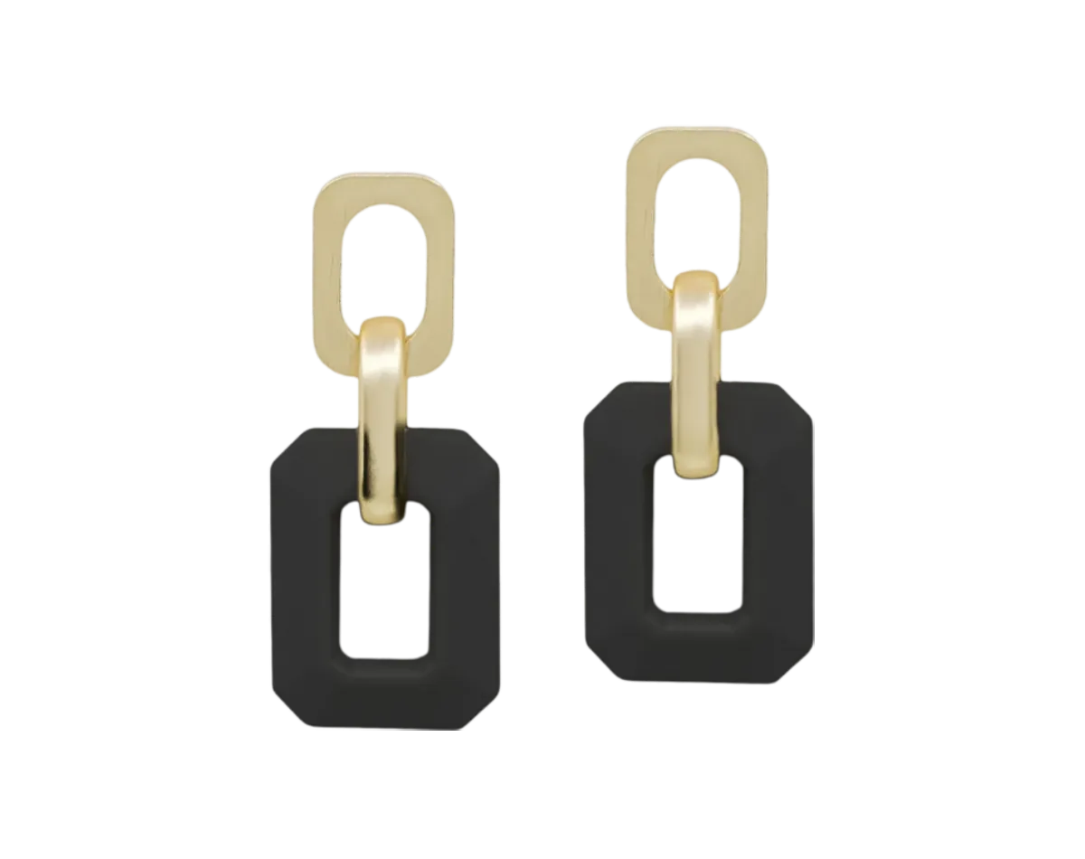 Two Drop Geometric Earrings -Black