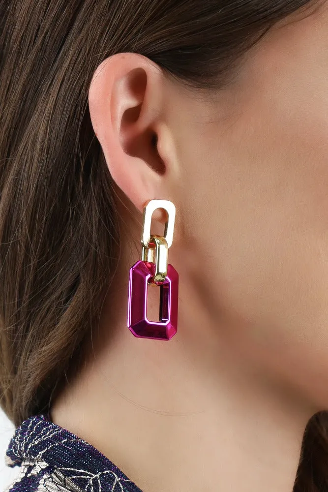 Two Drop Geometric Earrings -Black