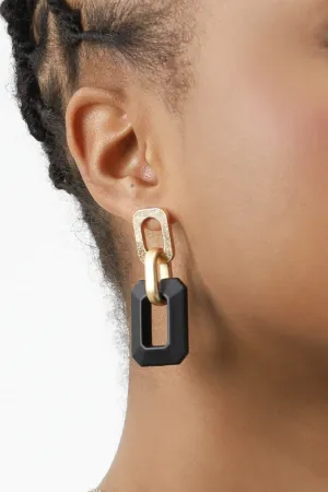 Two Drop Geometric Earrings -Black