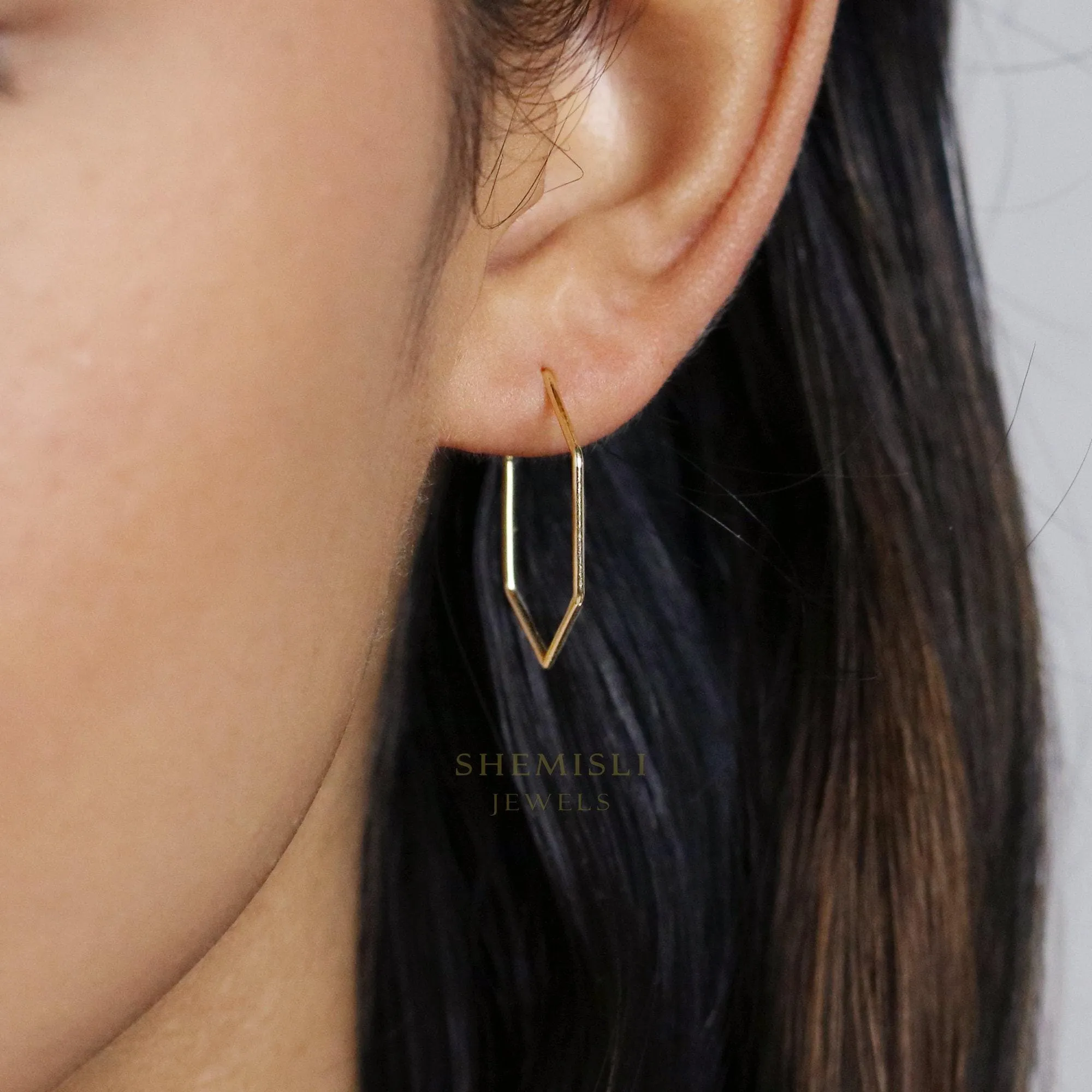 Ultra Light Hexagon Hoop Earring, Thin Hex Hoops, Unisex, Gold, Silver SHEMISLI SH210