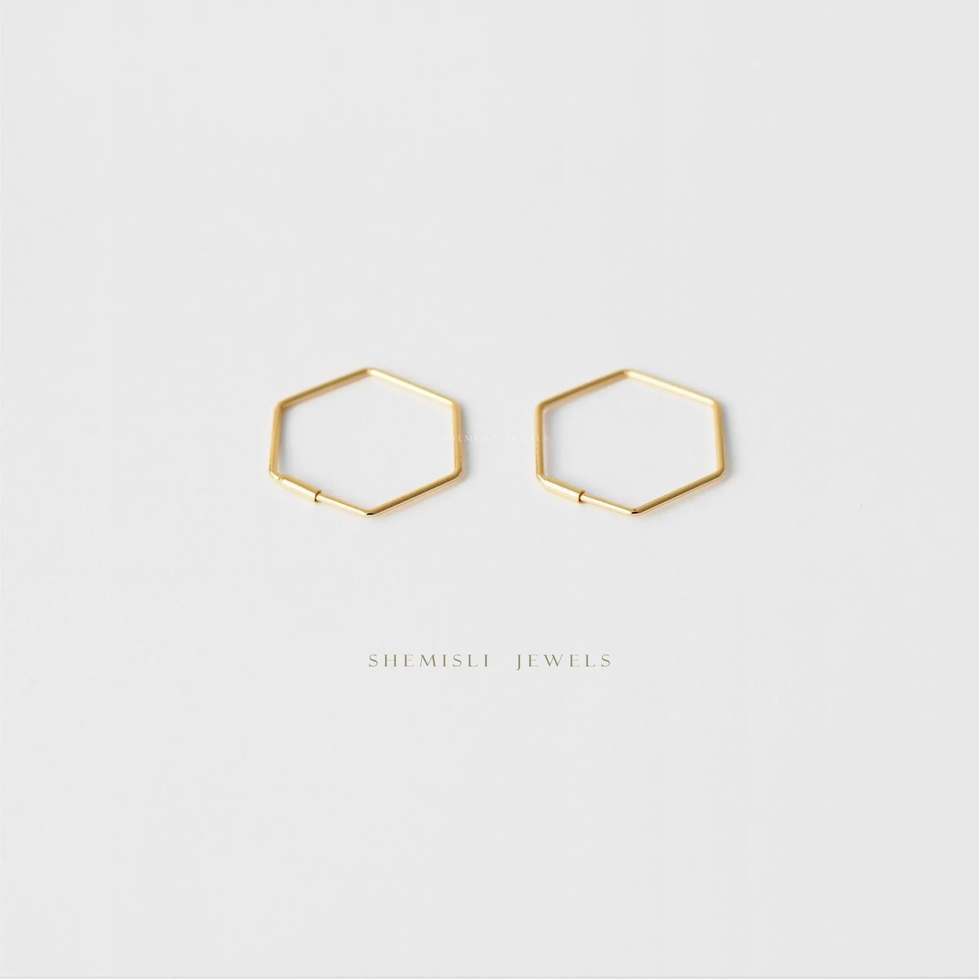 Ultra Light Hexagon Hoop Earring, Thin Hex Hoops, Unisex, Gold, Silver SHEMISLI SH210