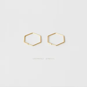 Ultra Light Hexagon Hoop Earring, Thin Hex Hoops, Unisex, Gold, Silver SHEMISLI SH210