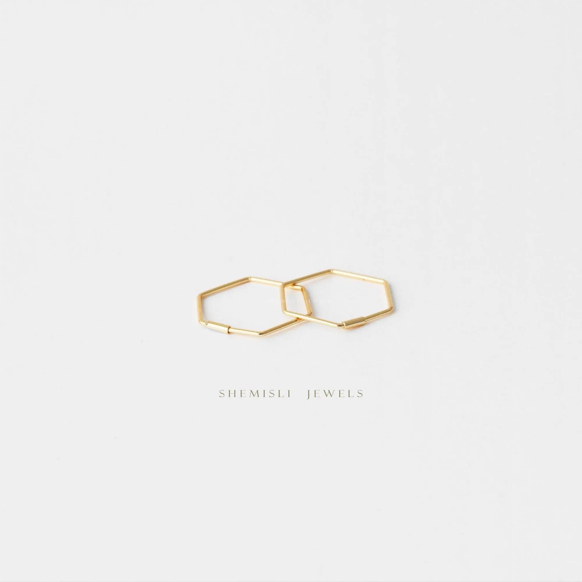 Ultra Light Hexagon Hoop Earring, Thin Hex Hoops, Unisex, Gold, Silver SHEMISLI SH210