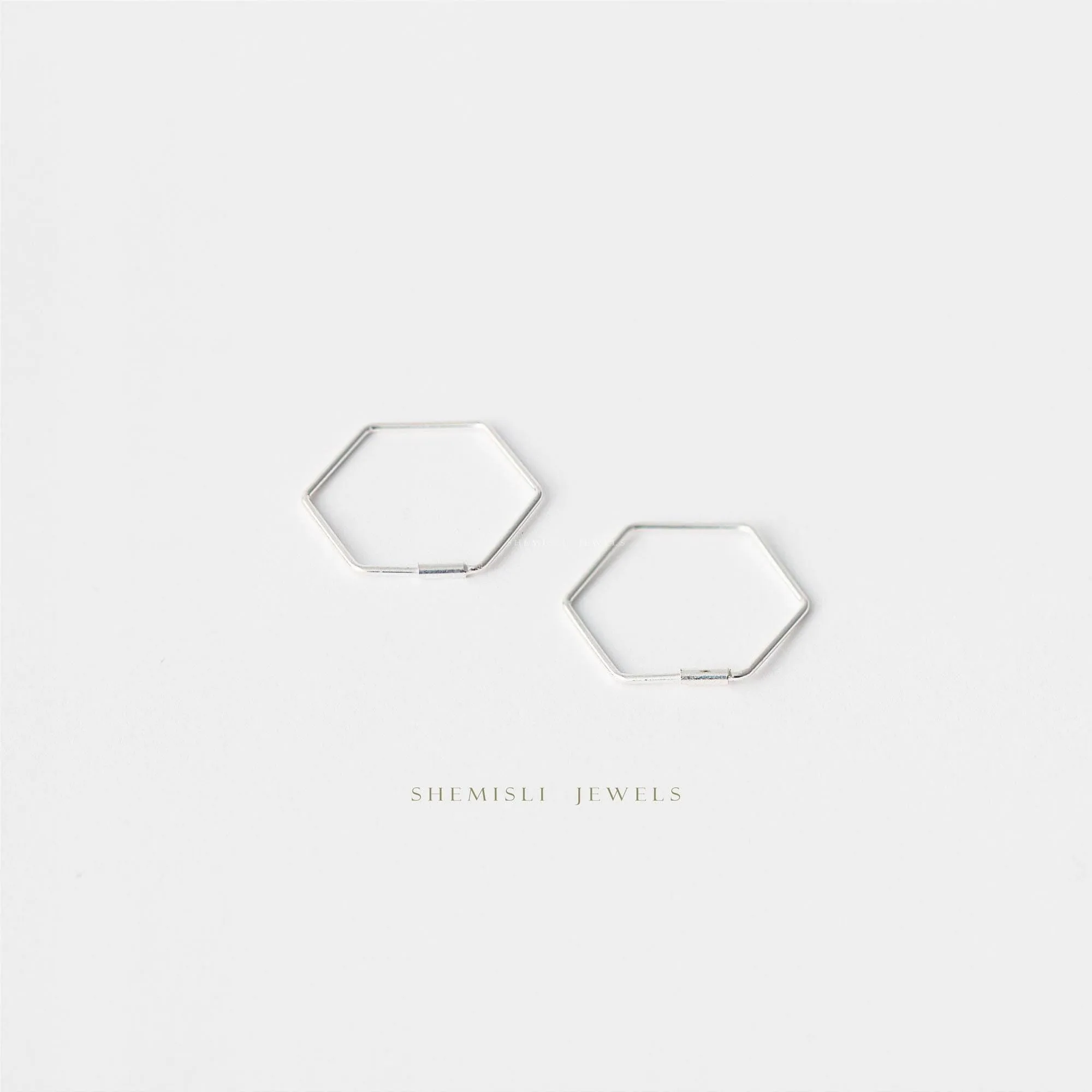 Ultra Light Hexagon Hoop Earring, Thin Hex Hoops, Unisex, Gold, Silver SHEMISLI SH210