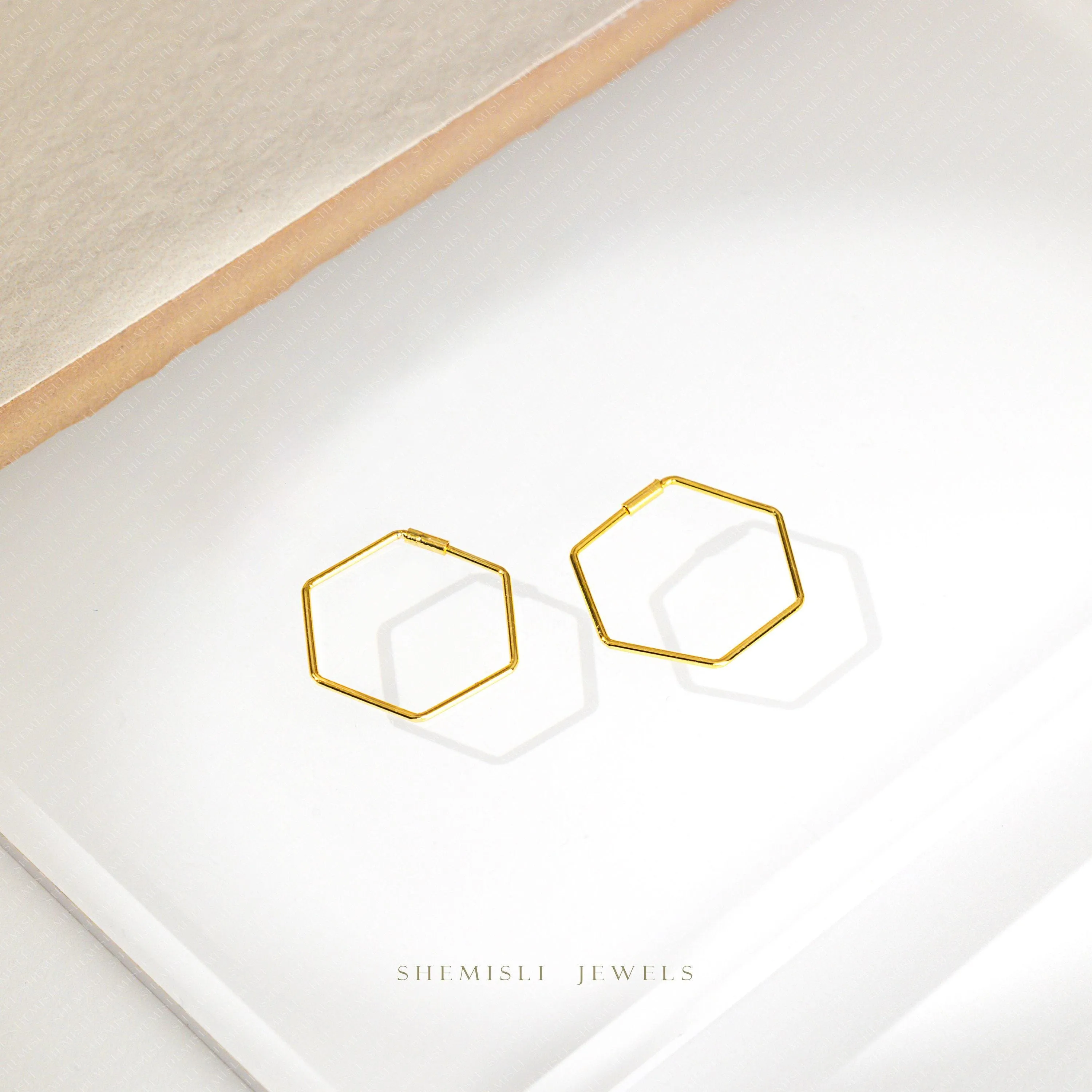 Ultra Light Hexagon Hoop Earring, Thin Hex Hoops, Unisex, Gold, Silver SHEMISLI SH210