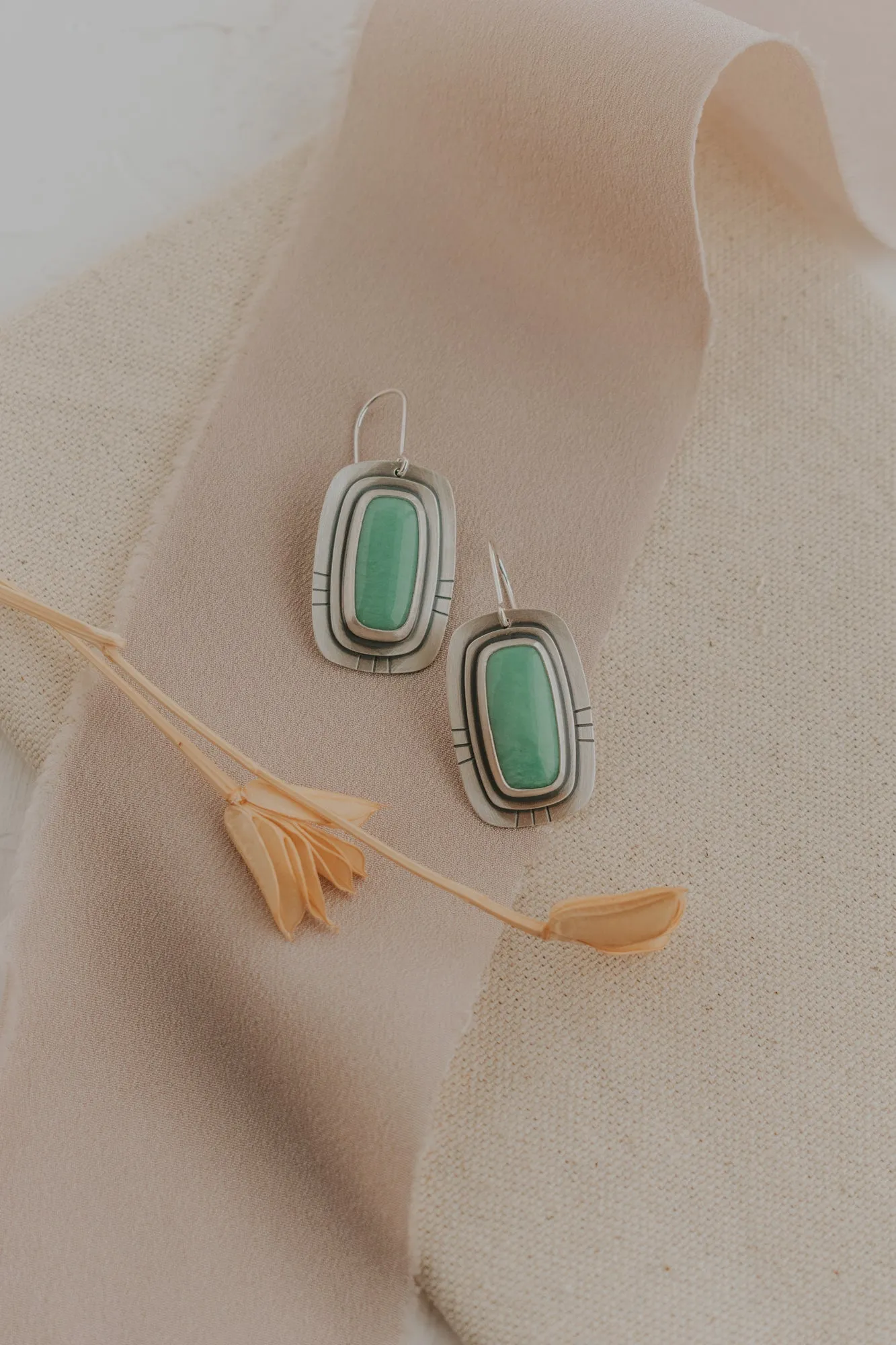 Variscite Statement Earrings with Line Stamping