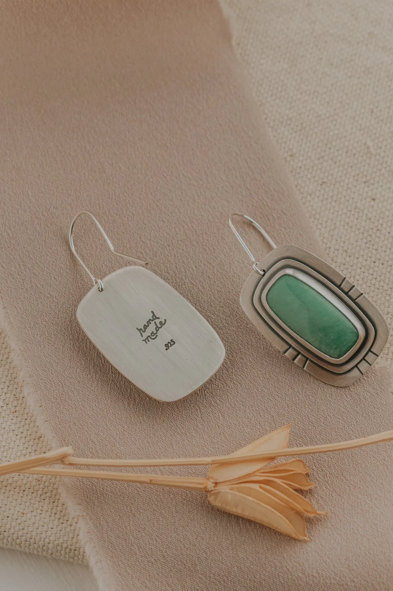 Variscite Statement Earrings with Line Stamping