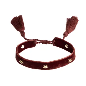 VELVET FRIENDSHIP BRACELET THIN W/STAR STUD MAHOGANY