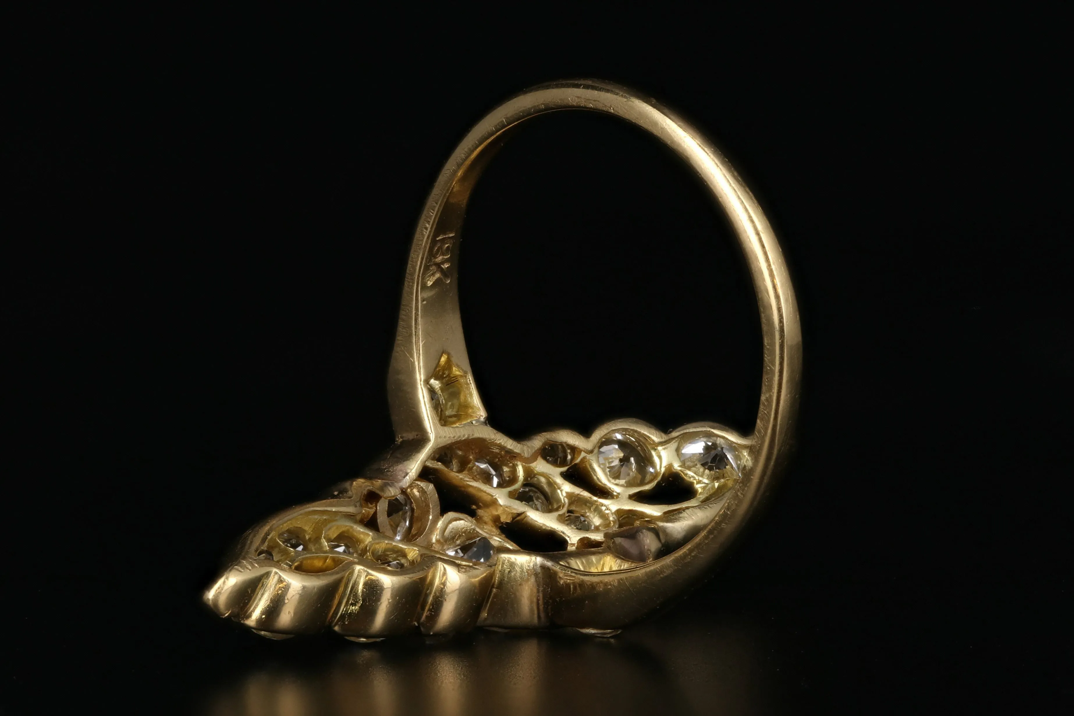 Victorian 18K Yellow Gold 1.5 Carat Old European Cut Diamond Navette Ring