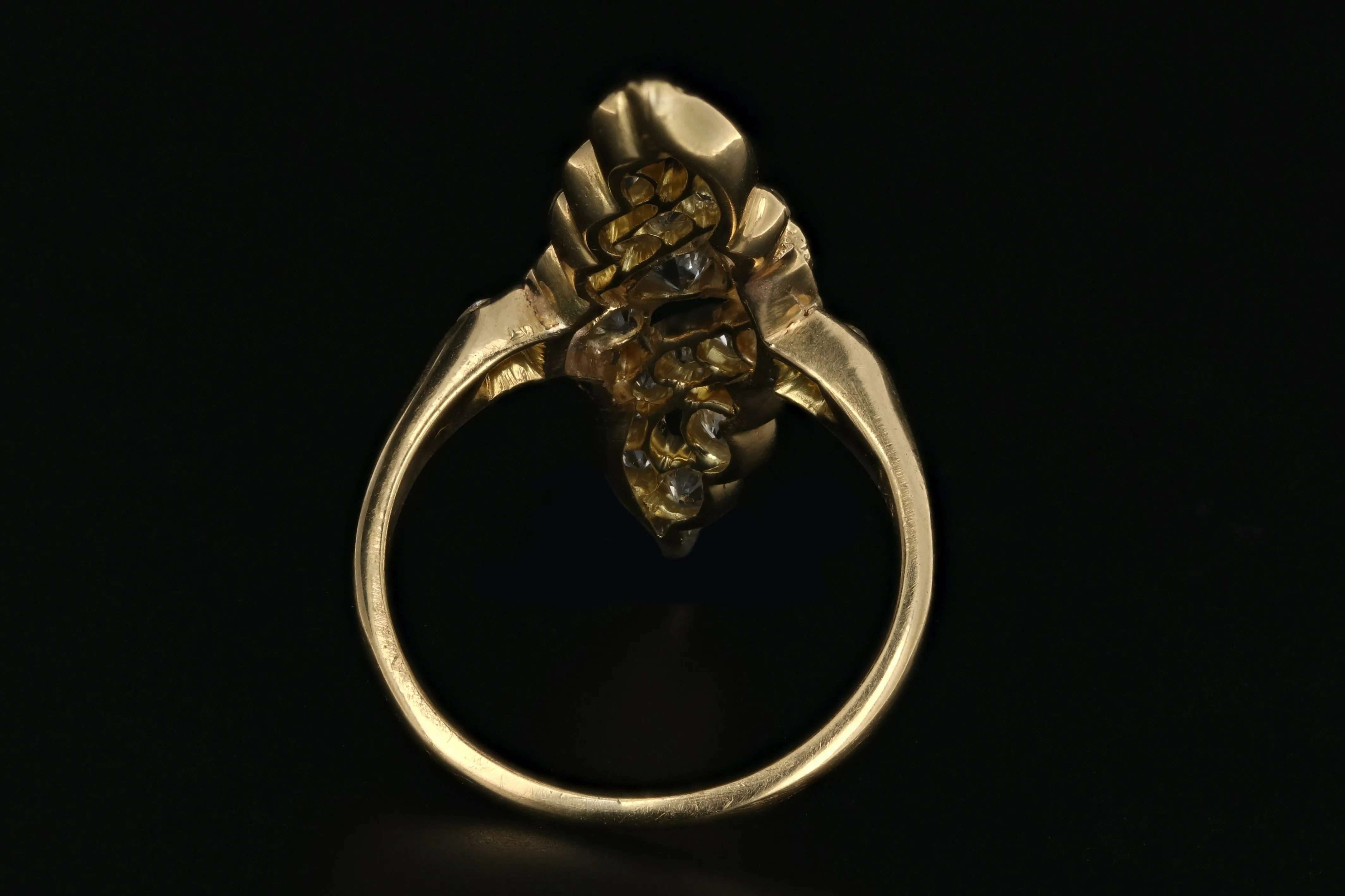 Victorian 18K Yellow Gold 1.5 Carat Old European Cut Diamond Navette Ring
