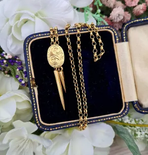 Vintage 1980 Solid 9ct Yellow Lariat Necklace Chain with Engraved Slide Pendant 18" / 8.6 grams