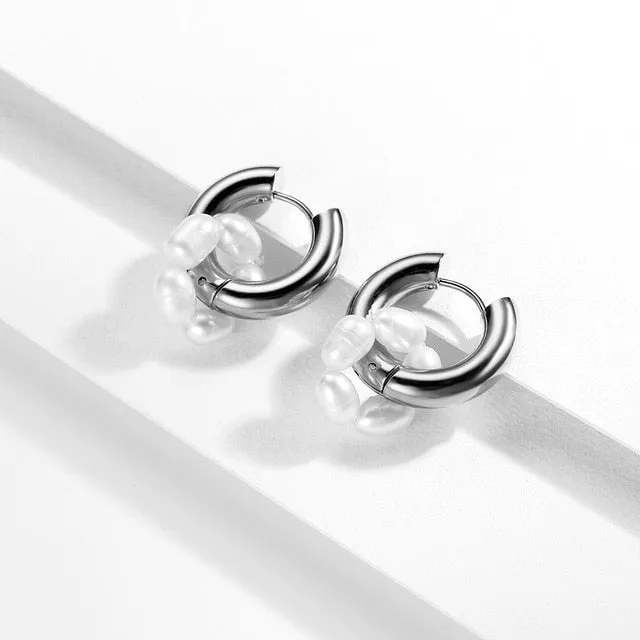Vintage Circle Geometric Flower Huggie Drop Earrings for Women Bohemian Round Pearl Statement Drop Earrings Party Enamel Jewelry