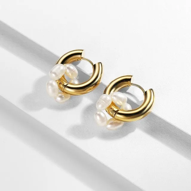 Vintage Circle Geometric Flower Huggie Drop Earrings for Women Bohemian Round Pearl Statement Drop Earrings Party Enamel Jewelry