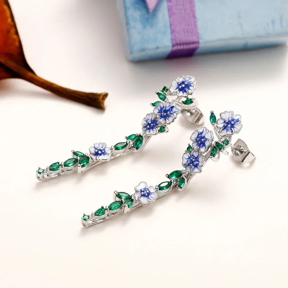 Vintage Enamel Flower Drop Earrings