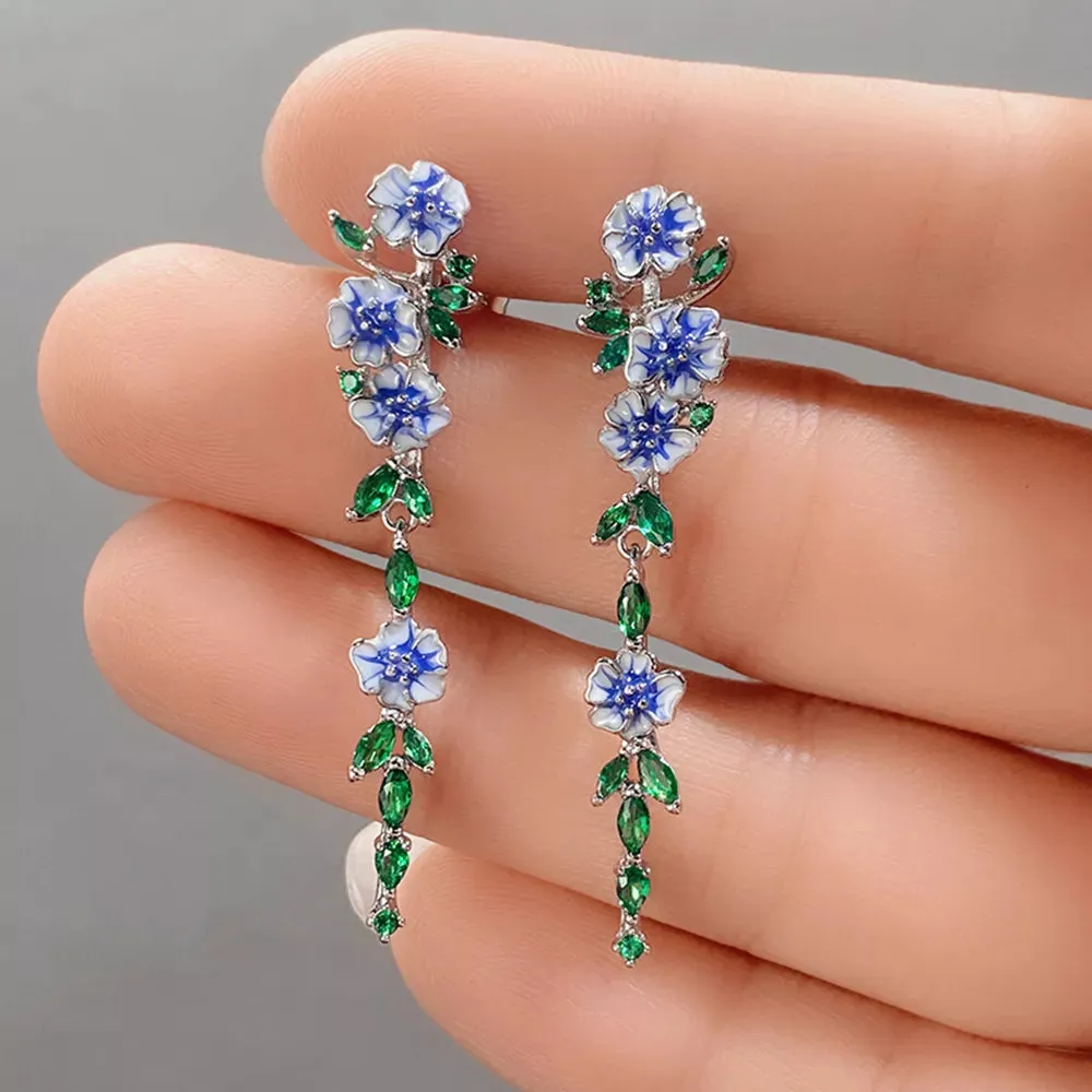 Vintage Enamel Flower Drop Earrings