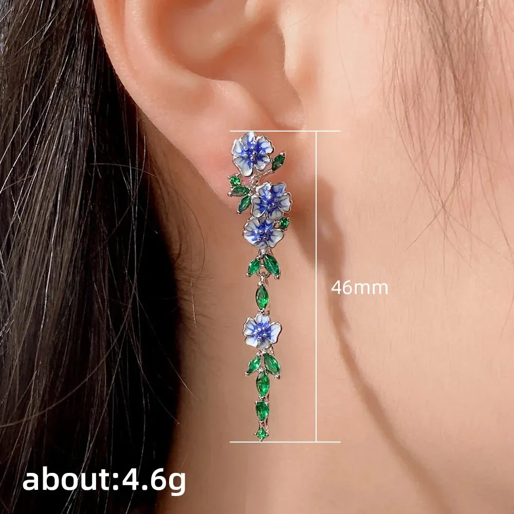 Vintage Enamel Flower Drop Earrings