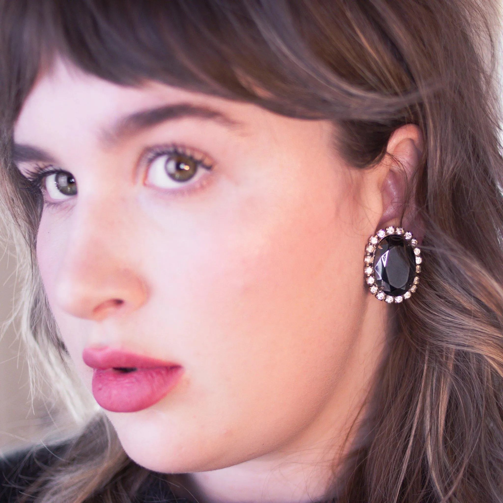 Vintage Hematite and Diamante Statement Earrings