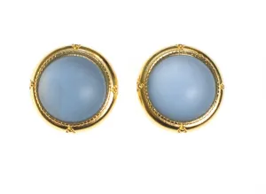 Vintage Light Blue Satin Glass Cabochon Statement Earrings