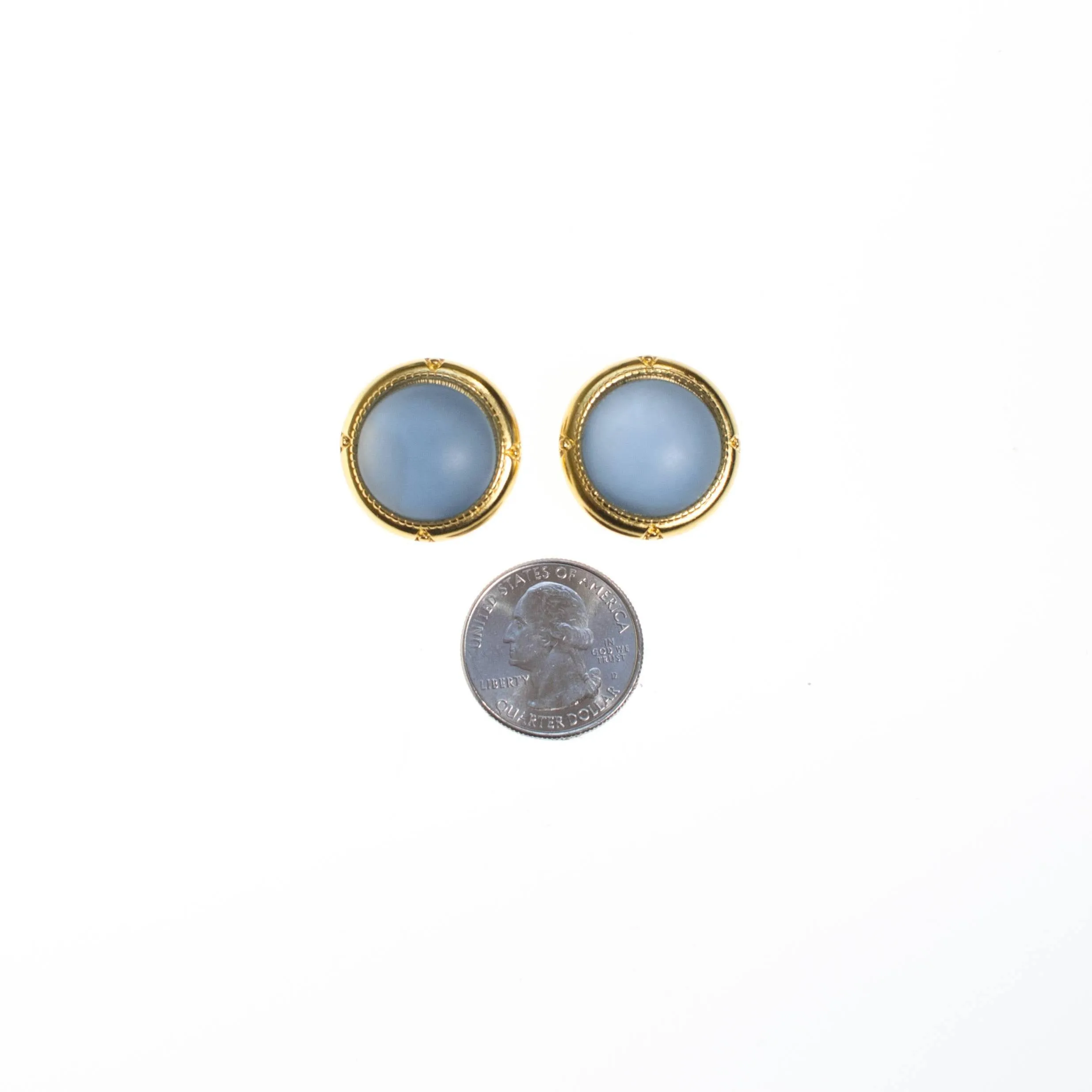 Vintage Light Blue Satin Glass Cabochon Statement Earrings