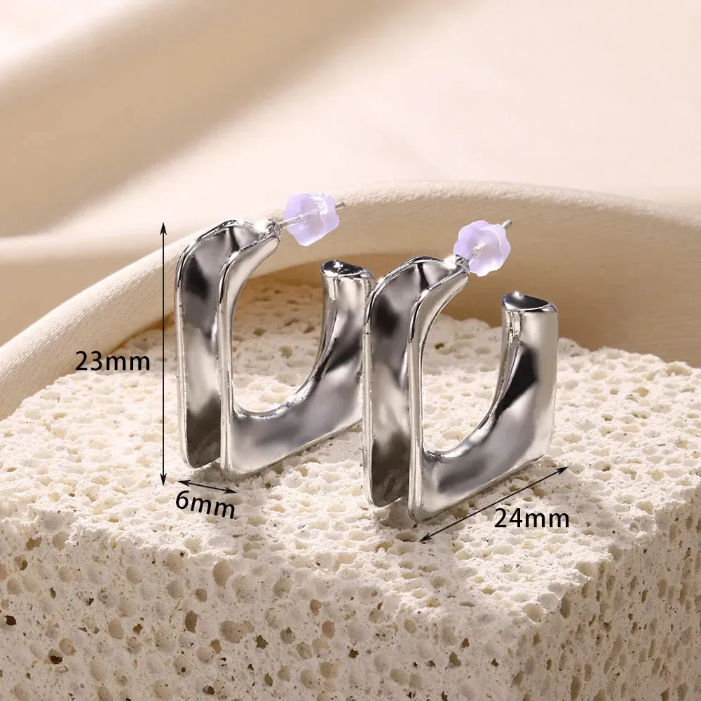 Vintage Stainless Steel Geometric Earrings For Women Personalized Fan-shaped Stud Earrings Party