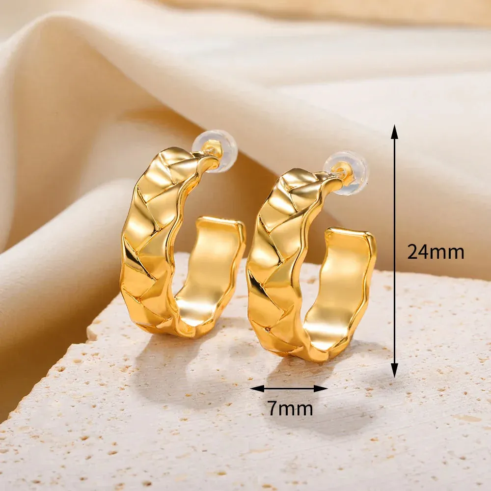 Vintage Stainless Steel Geometric Earrings For Women Personalized Fan-shaped Stud Earrings Party