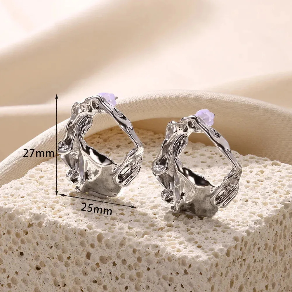 Vintage Stainless Steel Geometric Earrings For Women Personalized Fan-shaped Stud Earrings Party