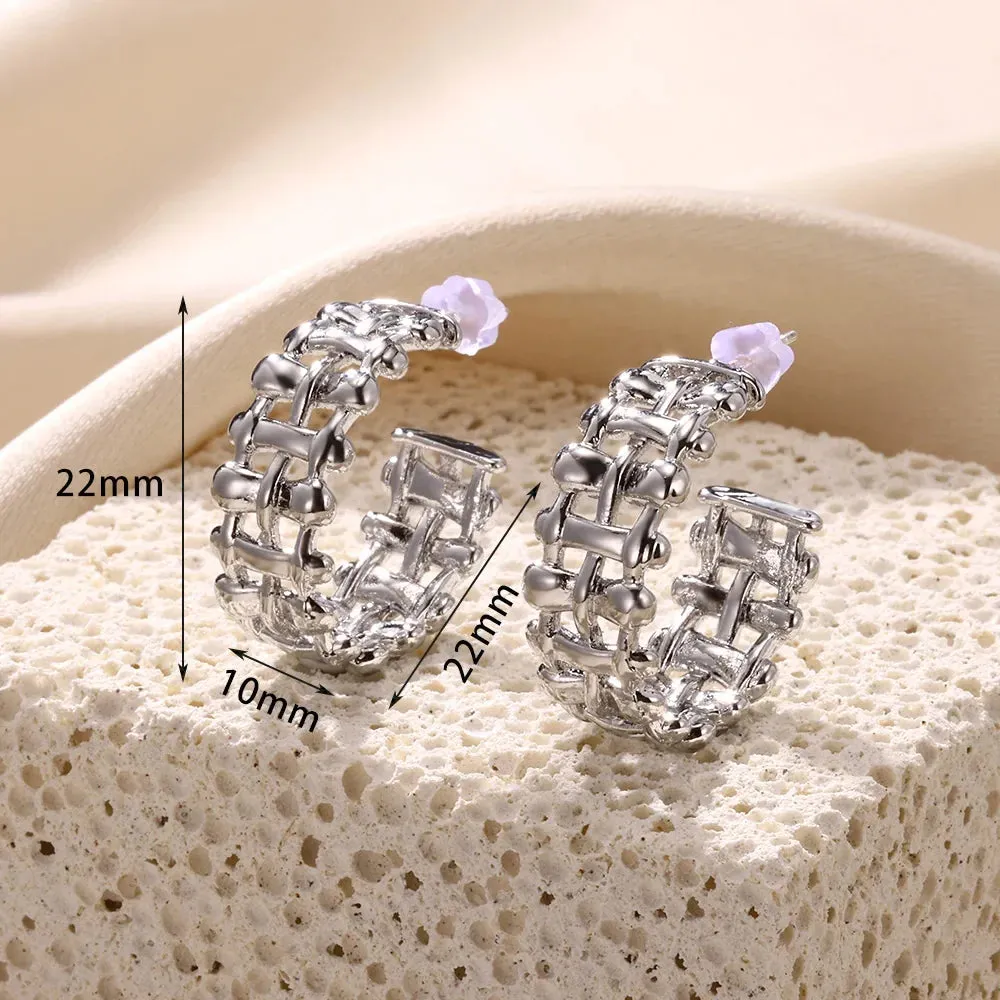 Vintage Stainless Steel Geometric Earrings For Women Personalized Fan-shaped Stud Earrings Party