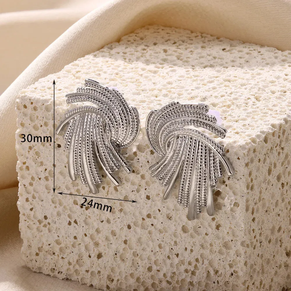 Vintage Stainless Steel Geometric Earrings For Women Personalized Fan-shaped Stud Earrings Party