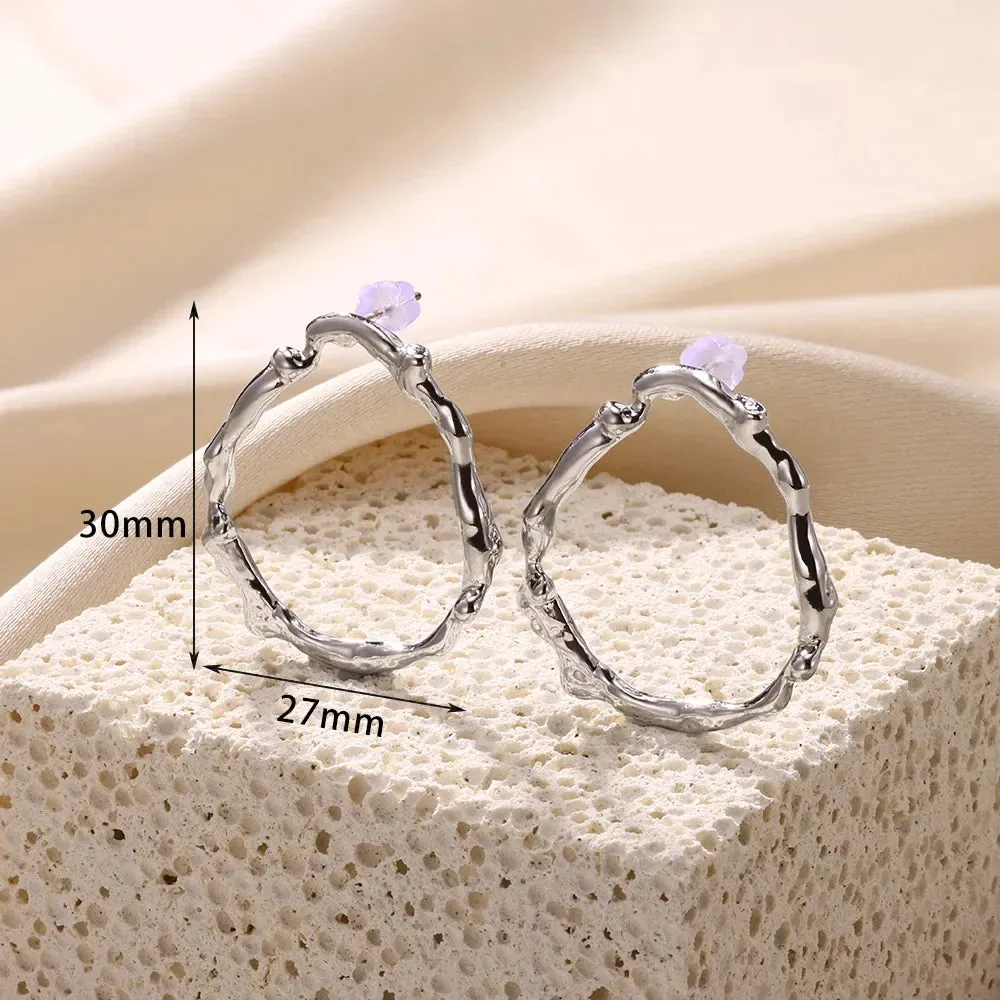 Vintage Stainless Steel Geometric Earrings For Women Personalized Fan-shaped Stud Earrings Party