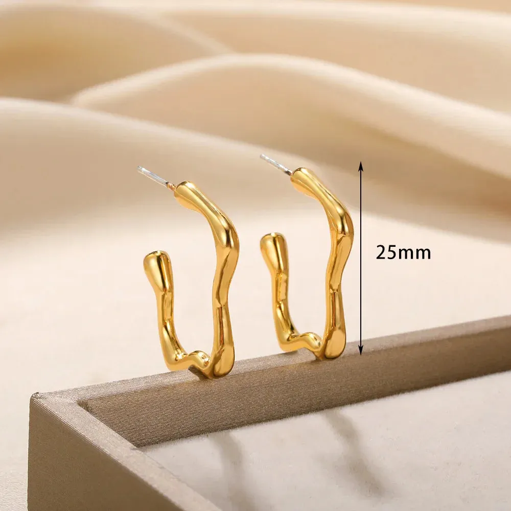 Vintage Stainless Steel Geometric Earrings For Women Personalized Fan-shaped Stud Earrings Party